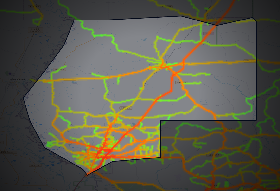 Traffic map of Pearl River, Mississippi
