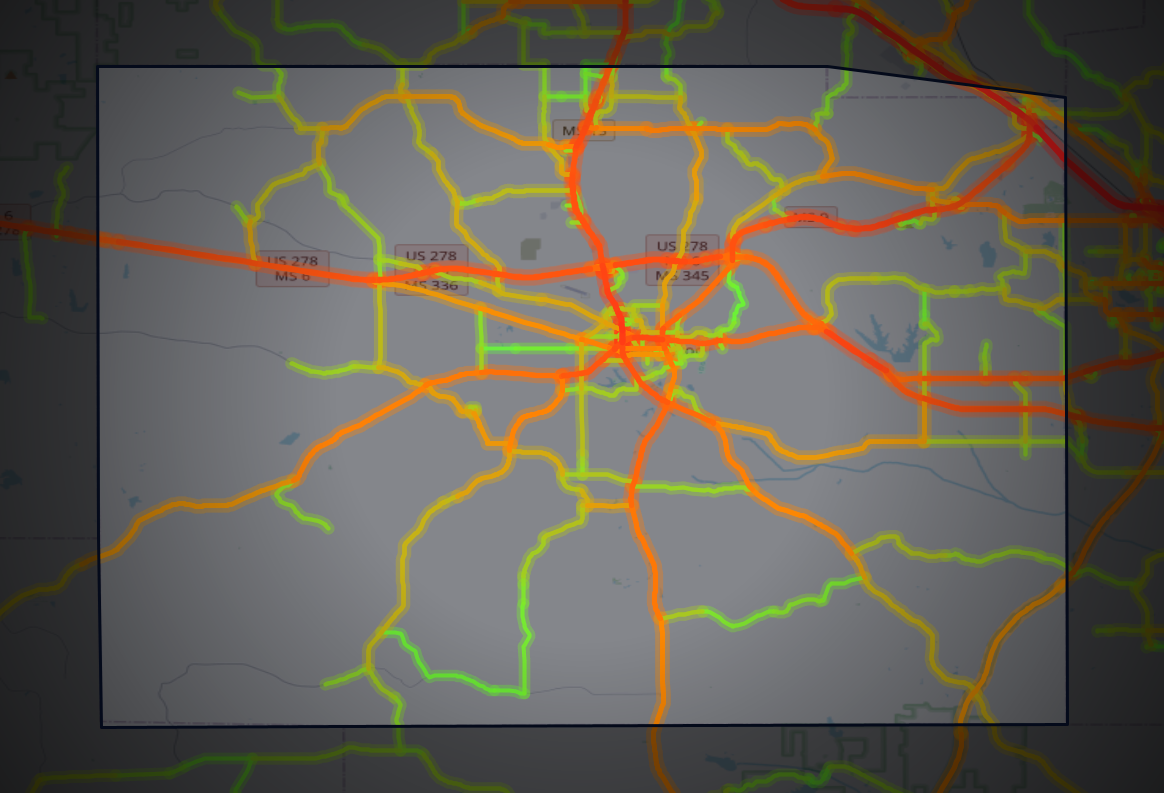Traffic map of Pontotoc, Mississippi