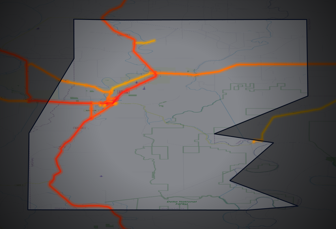 Traffic map of Sharkey, Mississippi