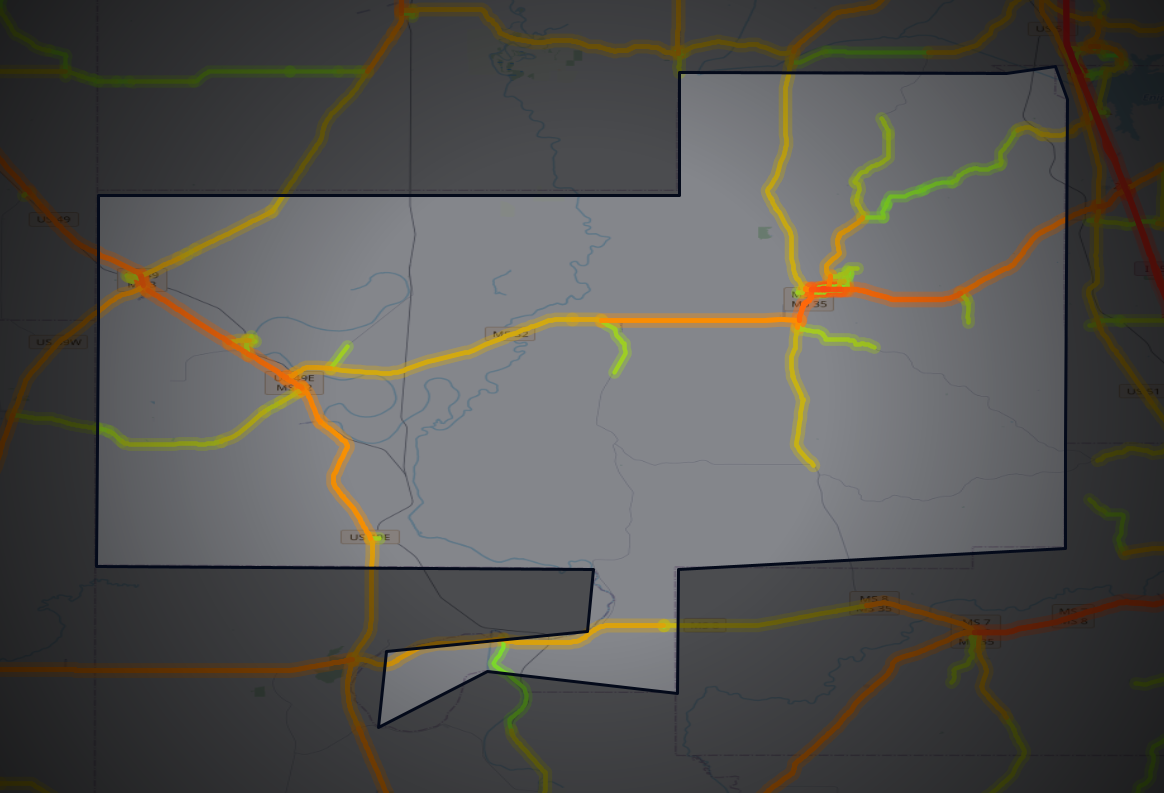 Traffic map of Tallahatchie, Mississippi
