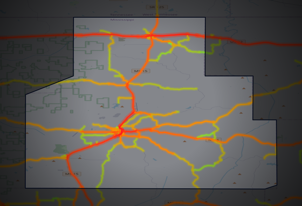 Traffic map of Tippah, Mississippi