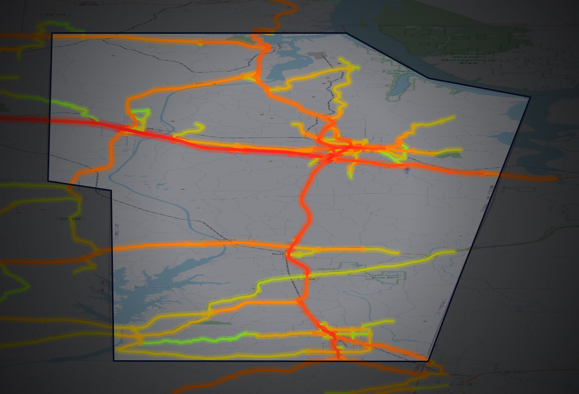 Traffic map of Tishomingo, Mississippi