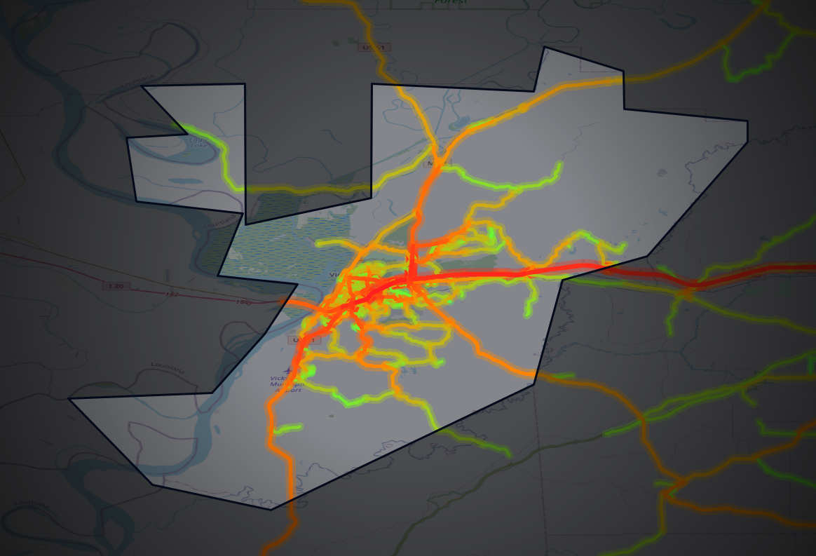 Traffic map of Warren, Mississippi