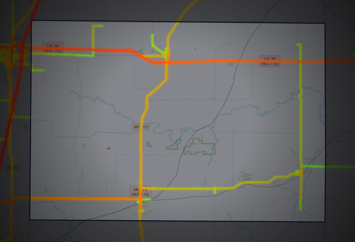 Traffic map of Caldwell, Missouri