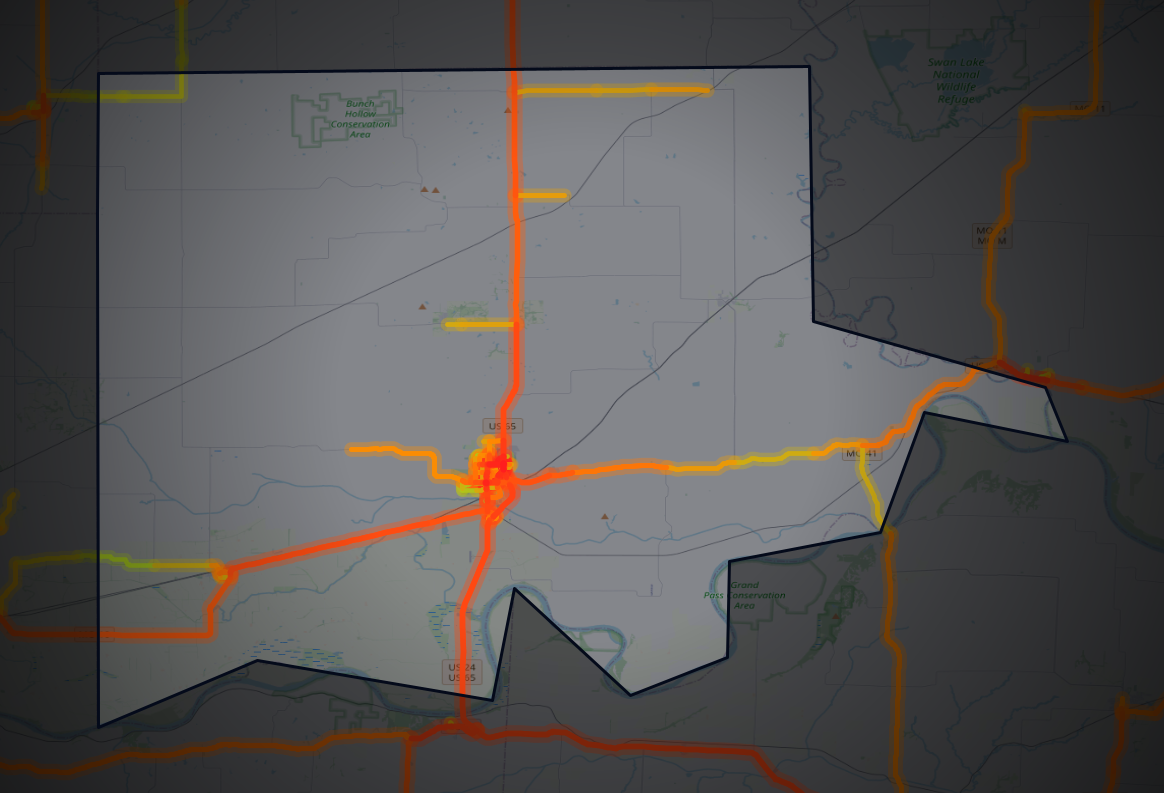 Traffic map of Carroll, Missouri