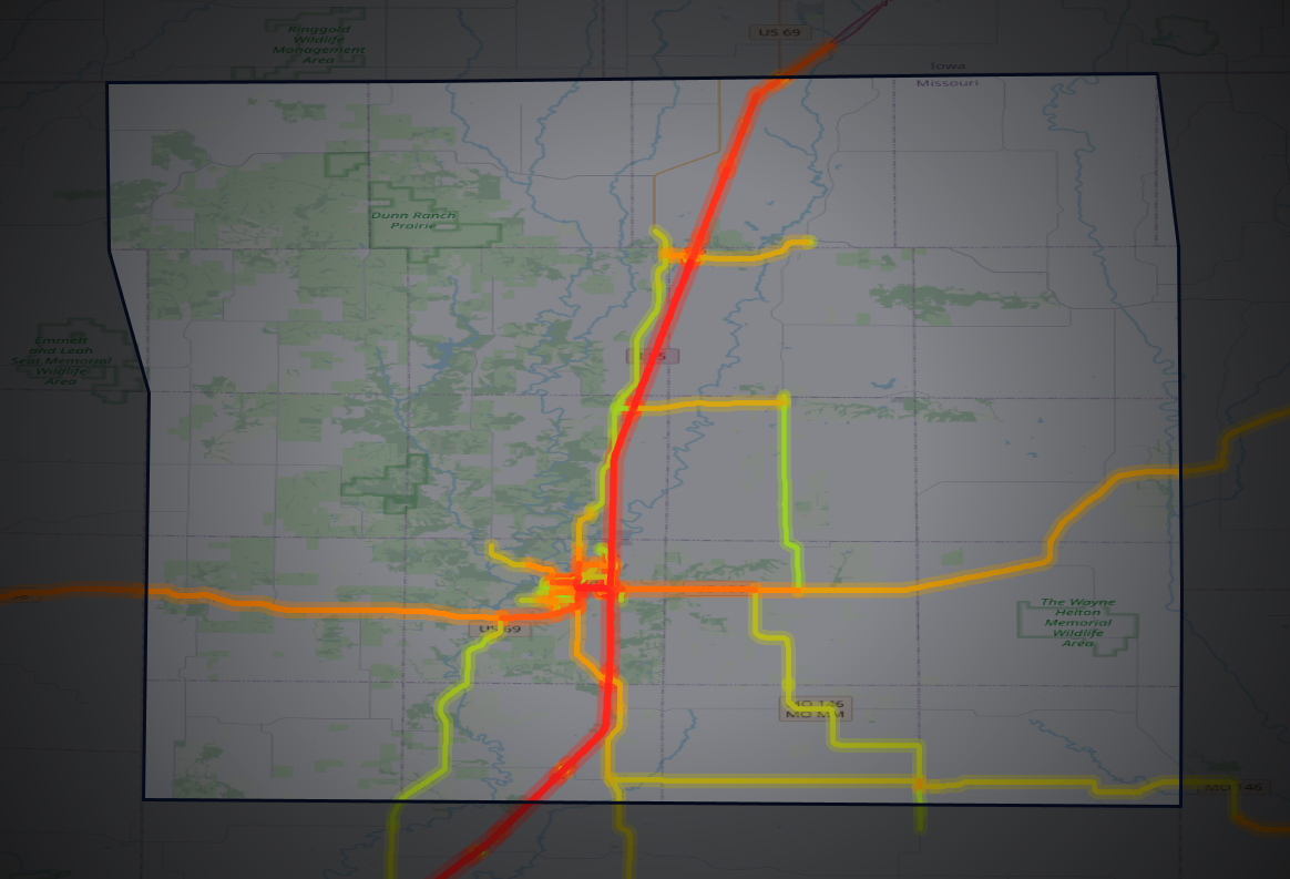 Traffic map of Harrison, Missouri