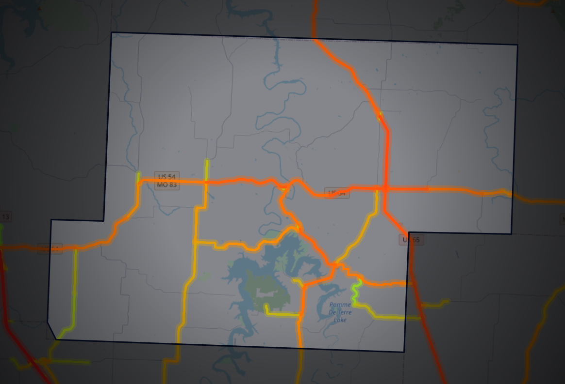 Traffic map of Hickory, Missouri