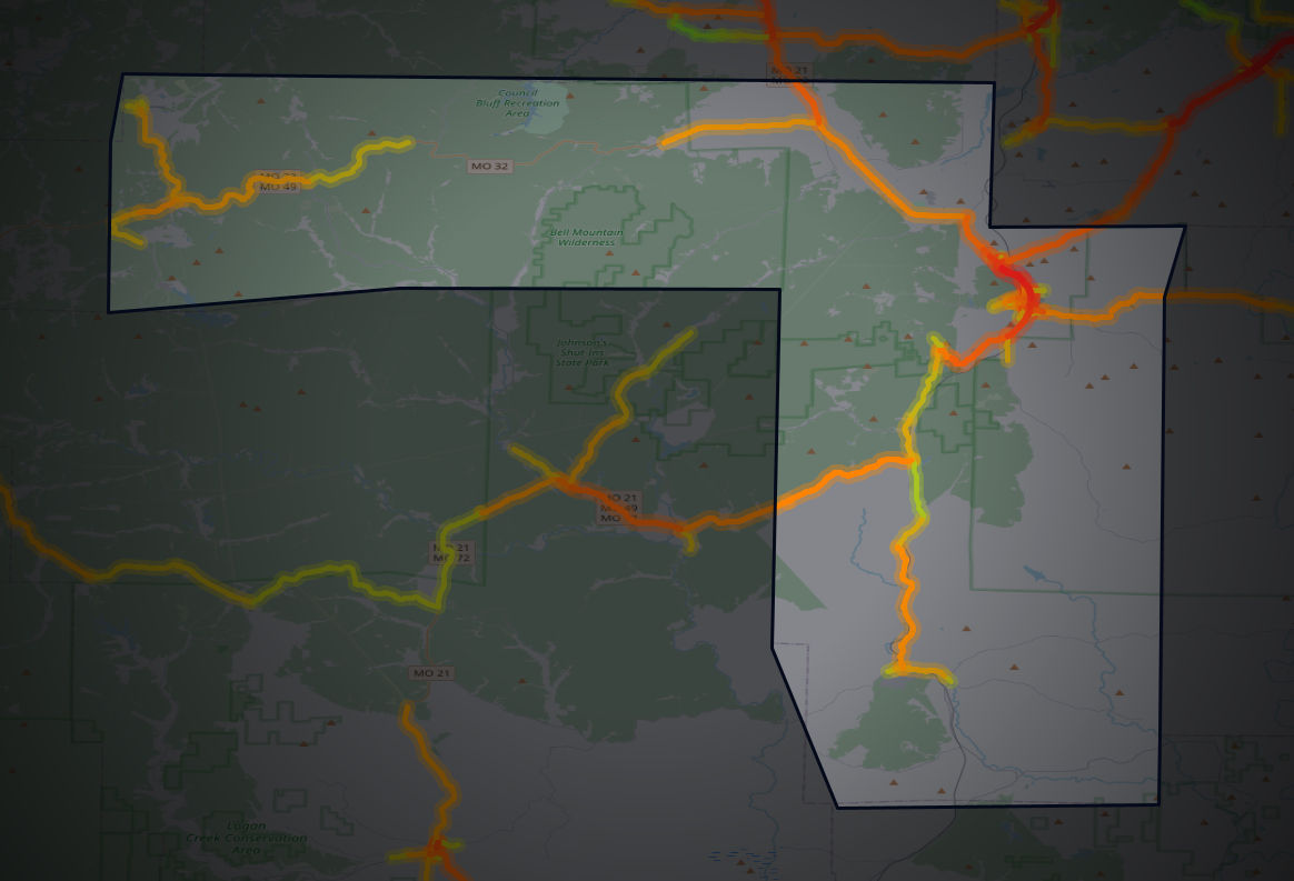 Traffic map of Iron, Missouri