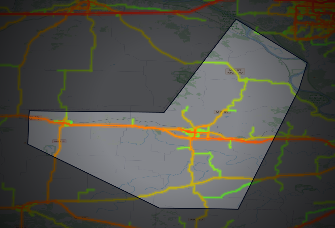 Traffic map of Moniteau, Missouri
