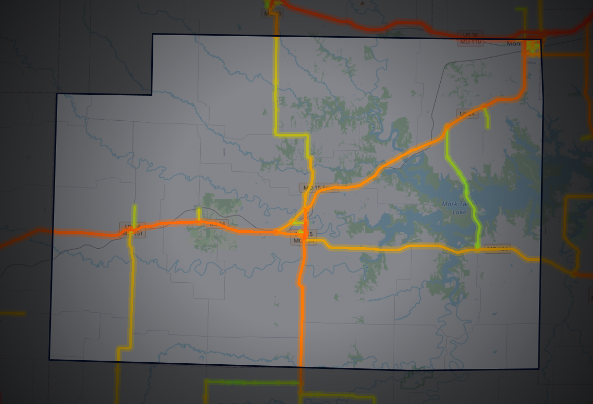 Traffic map of Monroe, Missouri