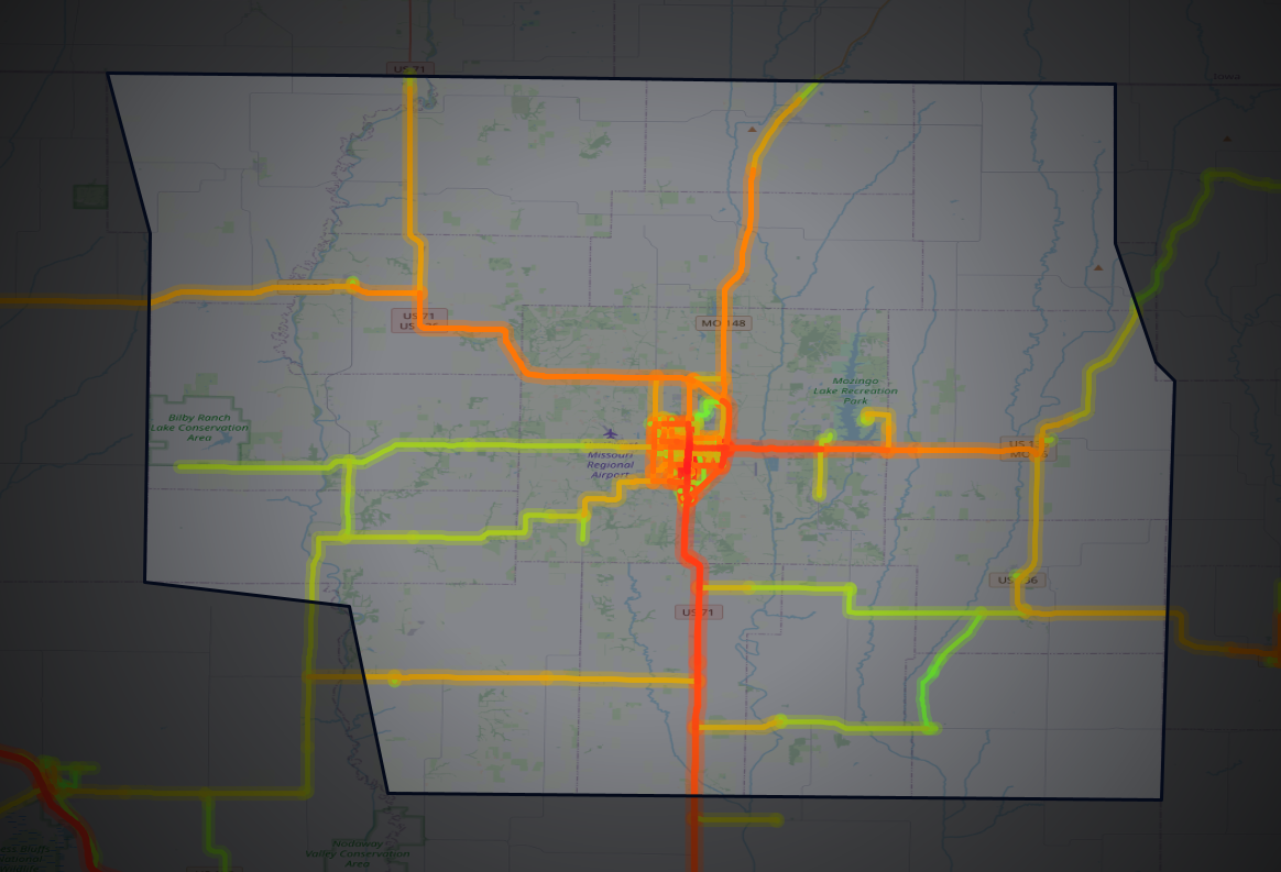 Traffic map of Nodaway, Missouri