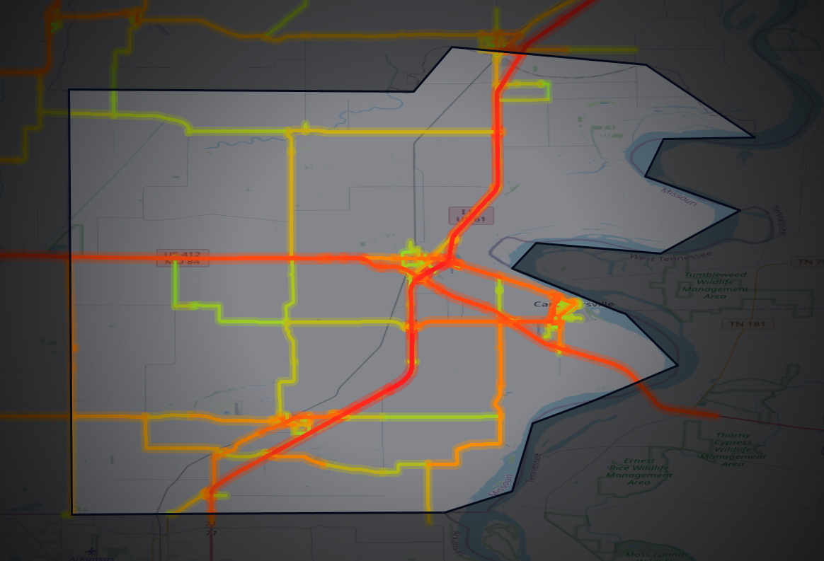 Traffic map of Pemiscot, Missouri
