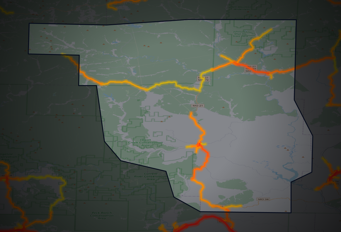 Traffic map of Reynolds, Missouri