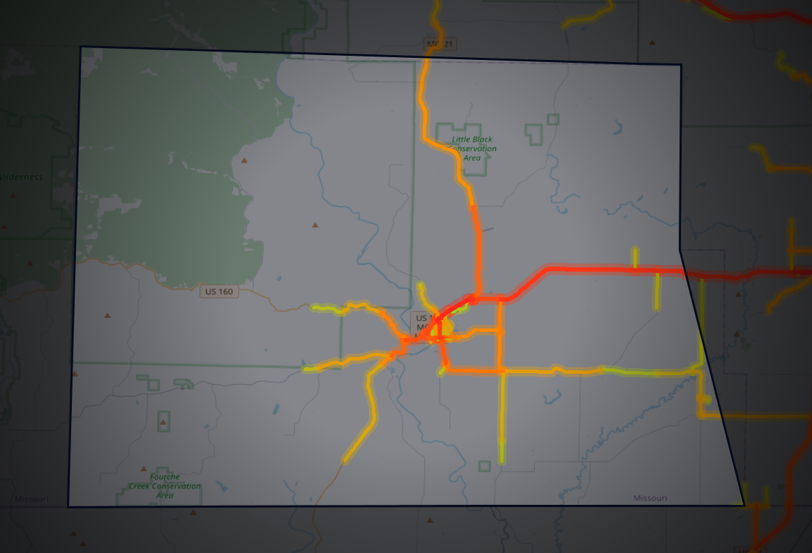 Traffic map of Ripley, Missouri