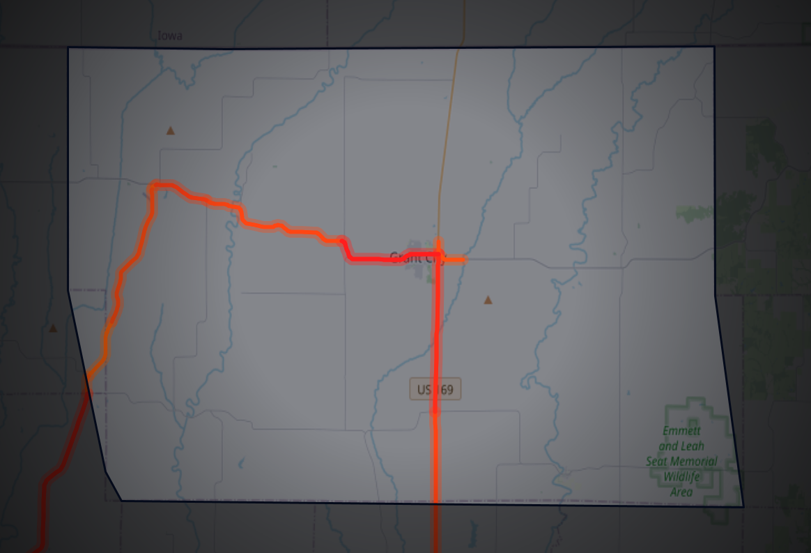 Traffic map of Worth, Missouri