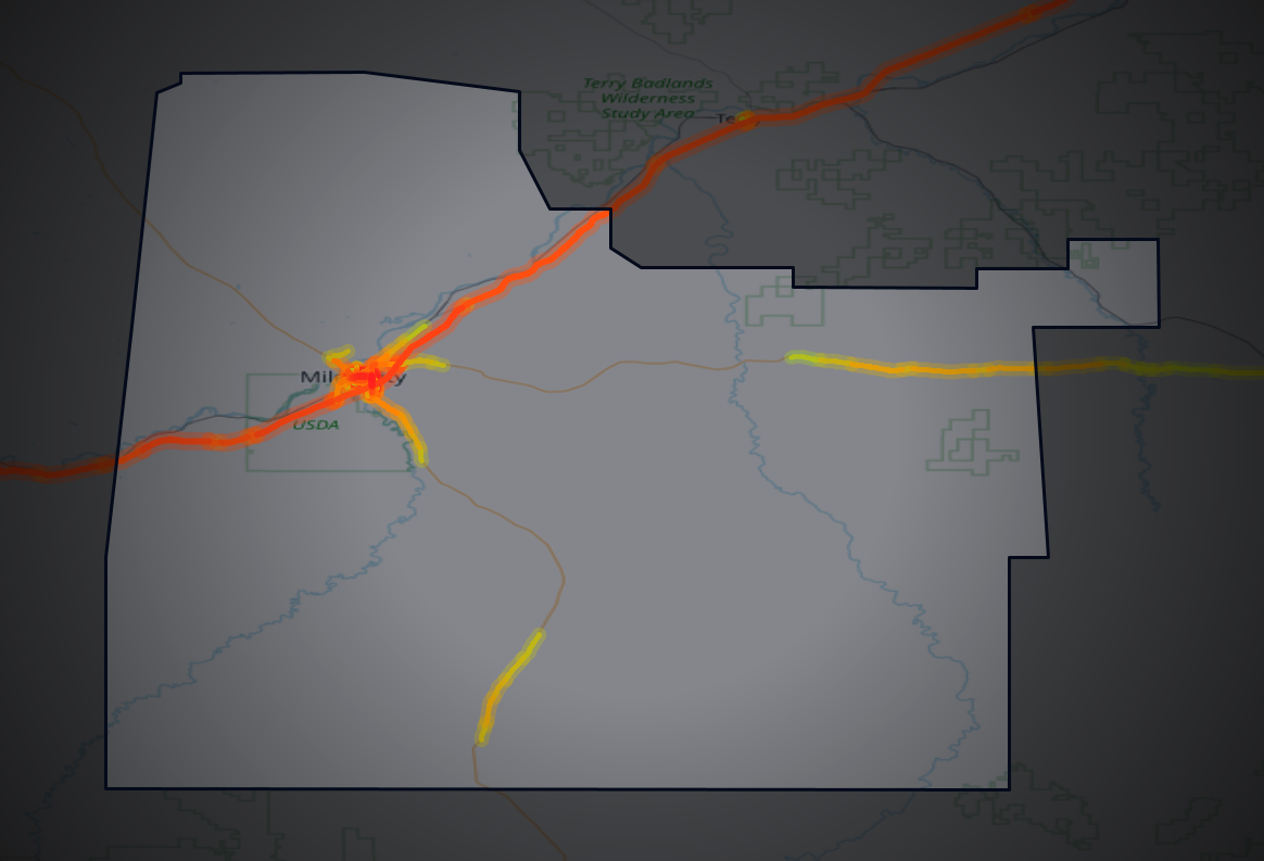 Traffic map of Custer, Montana