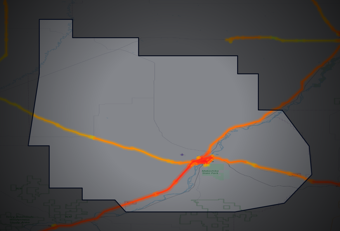Traffic map of Dawson, Montana