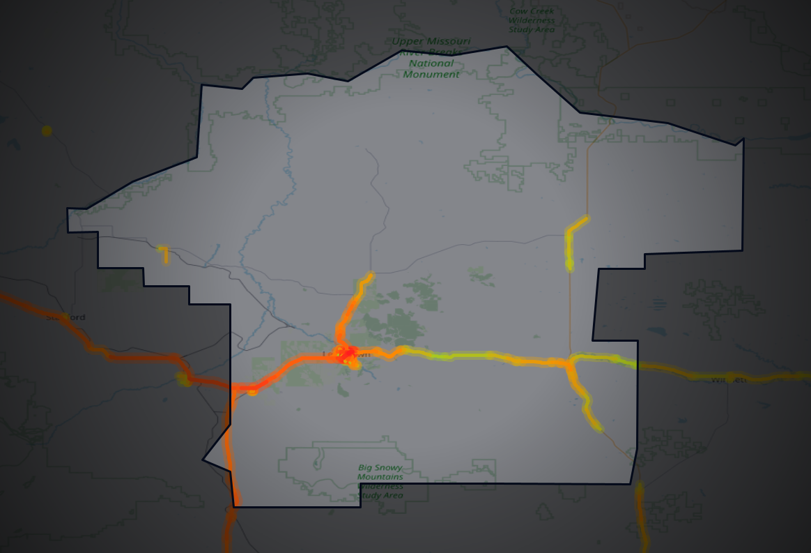 Traffic map of Fergus, Montana