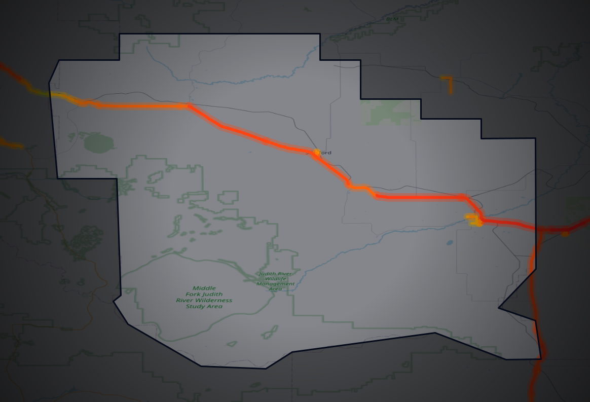Traffic map of Judith Basin, Montana