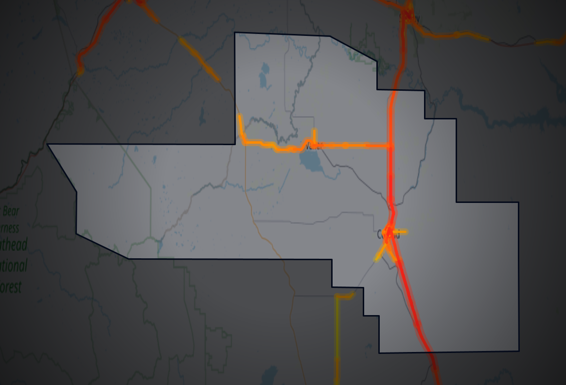 Traffic map of Pondera, Montana