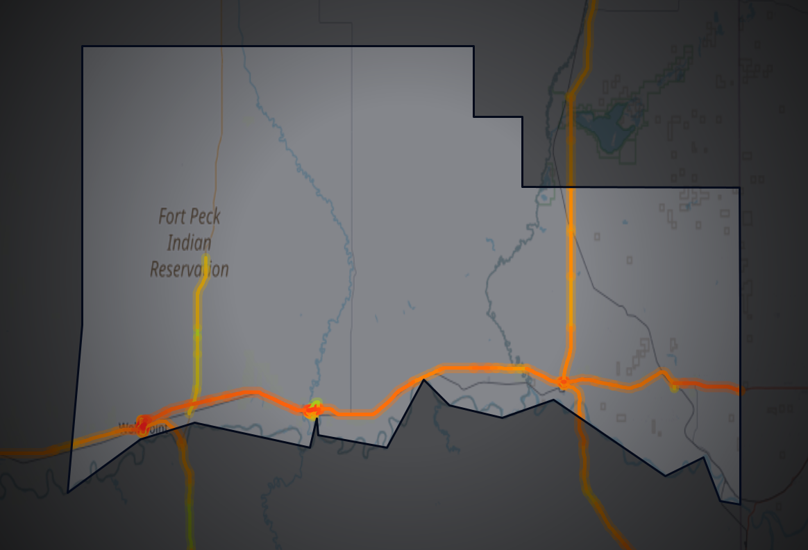 Traffic map of Roosevelt, Montana