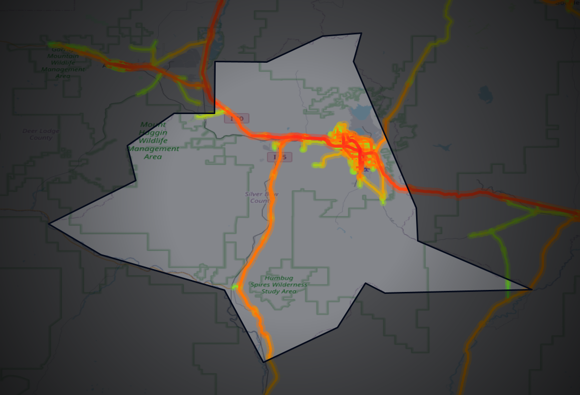 Traffic map of Silver Bow, Montana