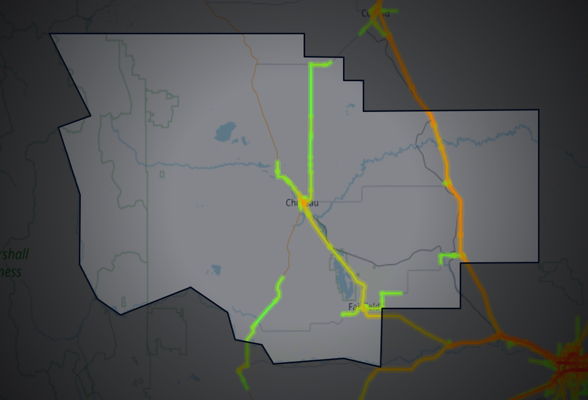 Traffic map of Teton, Montana