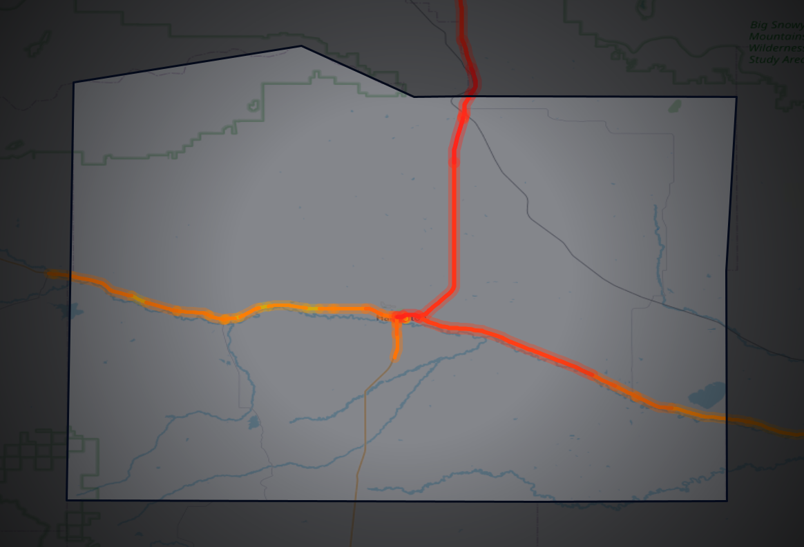 Traffic map of Wheatland, Montana