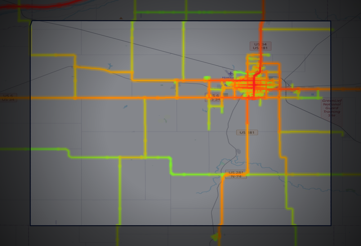 Traffic map of Adams, Nebraska