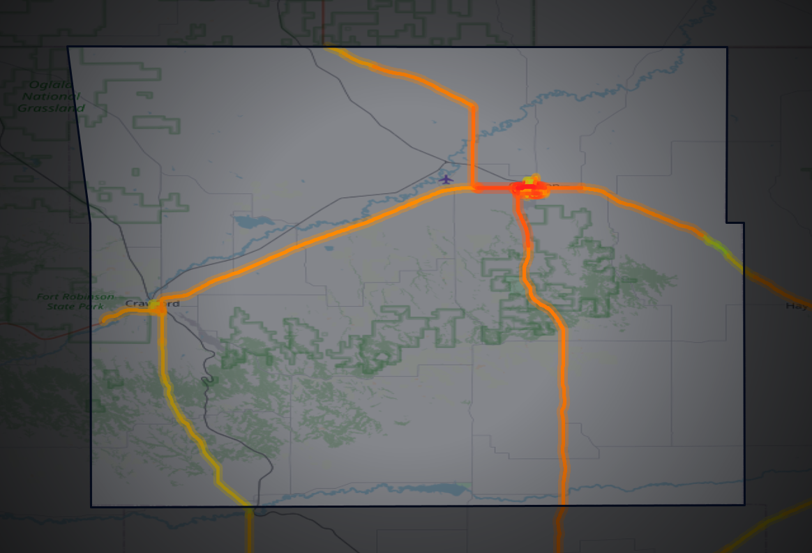 Traffic map of Dawes, Nebraska