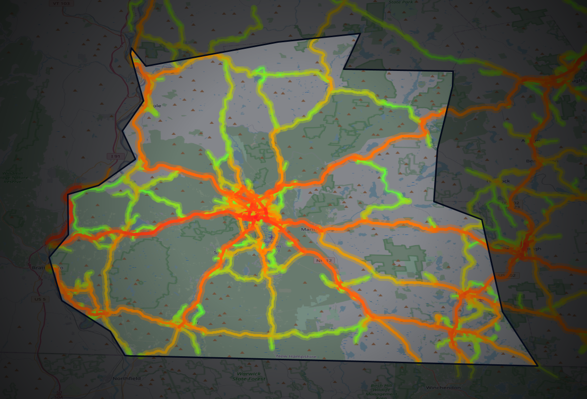 Traffic map of Cheshire, New Hampshire
