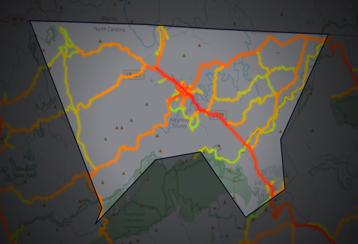 Traffic map of Alleghany, North Carolina