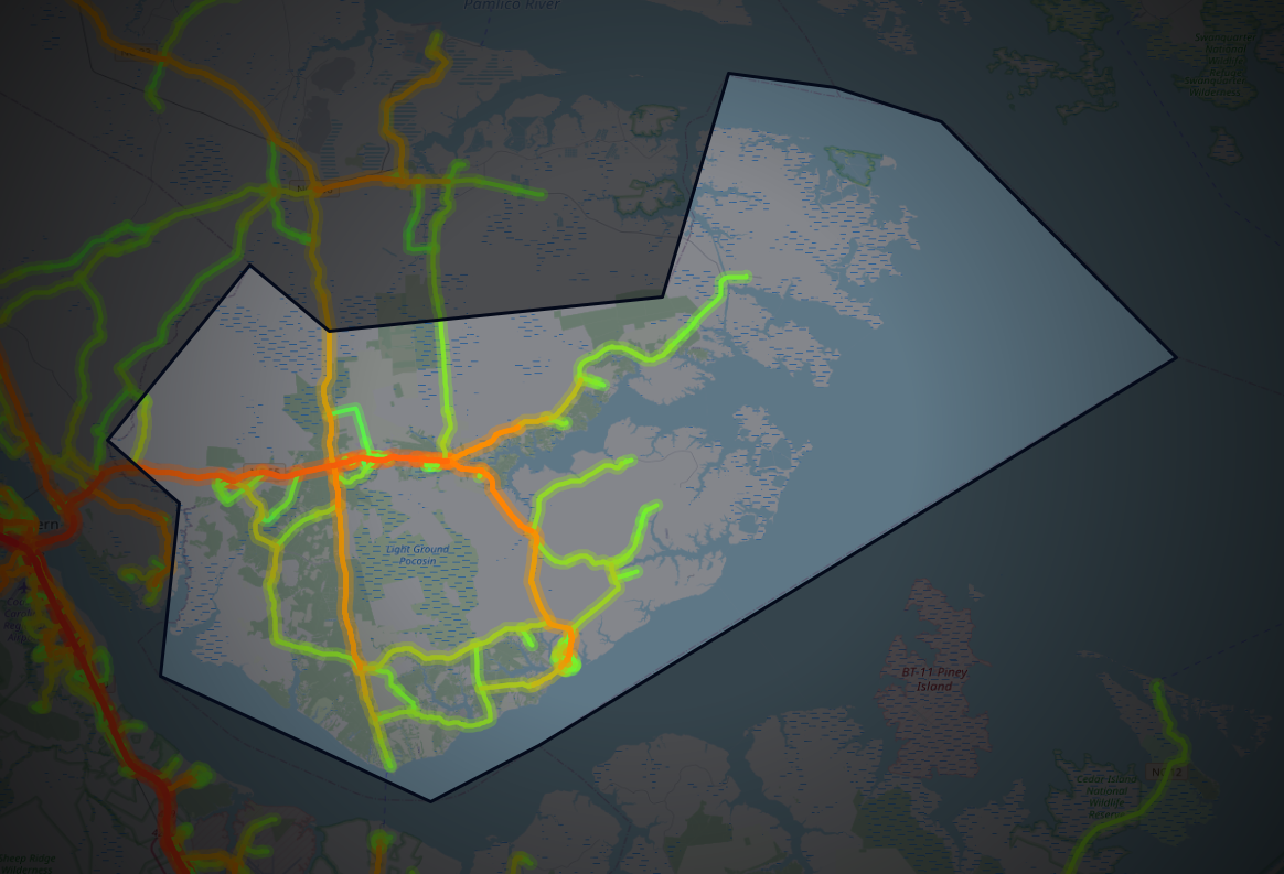 Traffic map of Pamlico, North Carolina