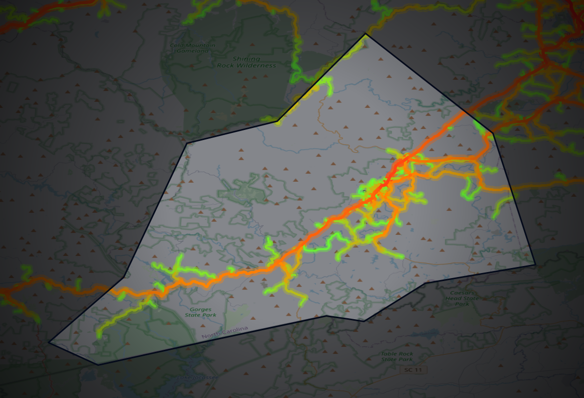 Traffic map of Transylvania, North Carolina