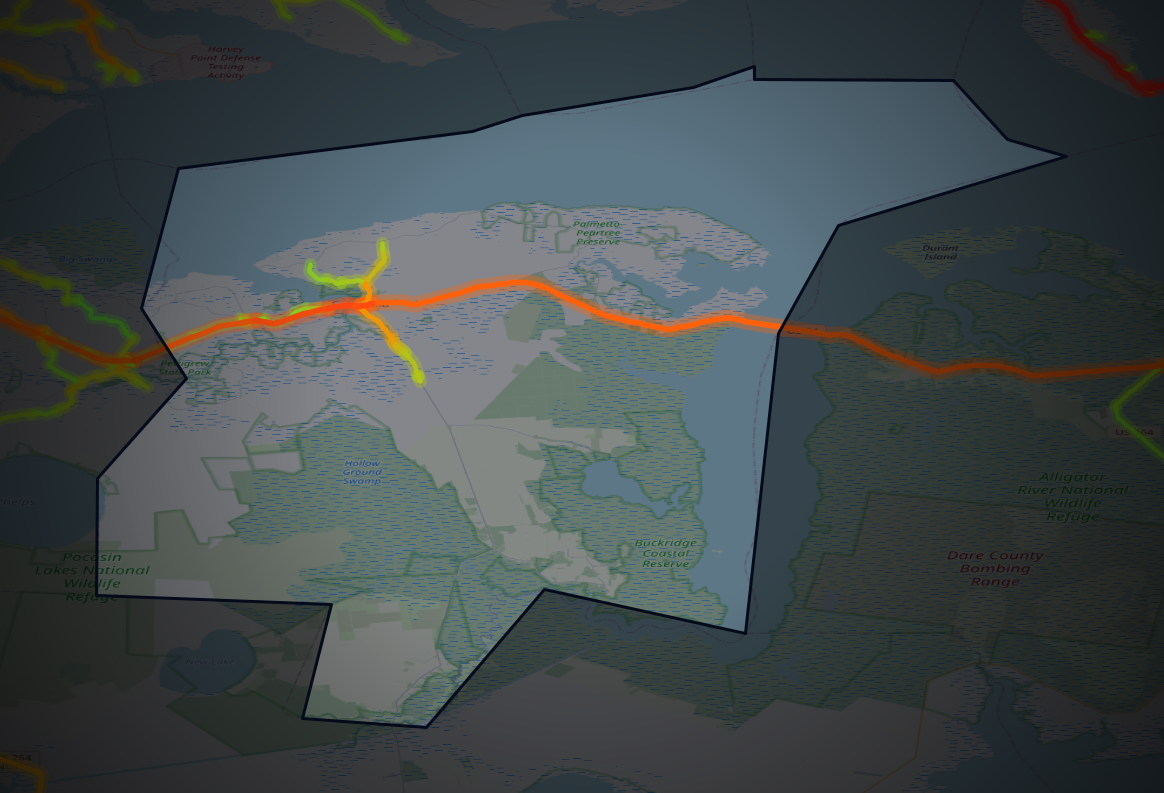 Traffic map of Tyrrell, North Carolina