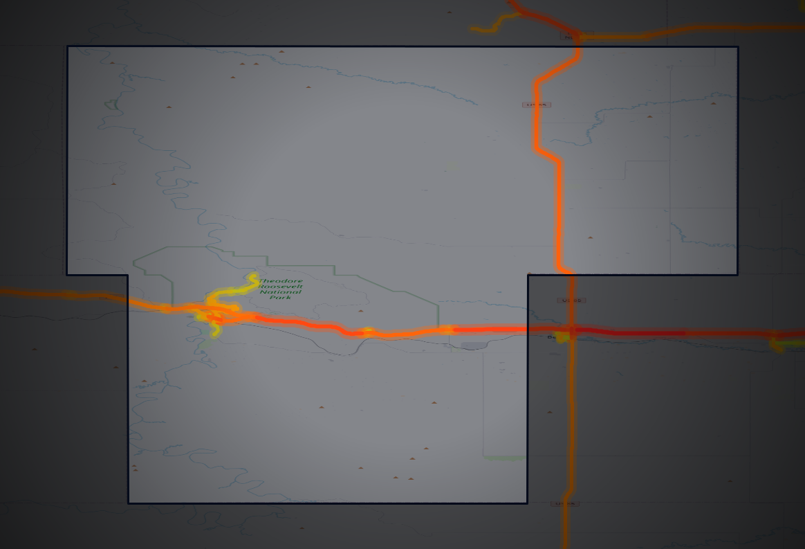 Traffic map of Billings, North Dakota