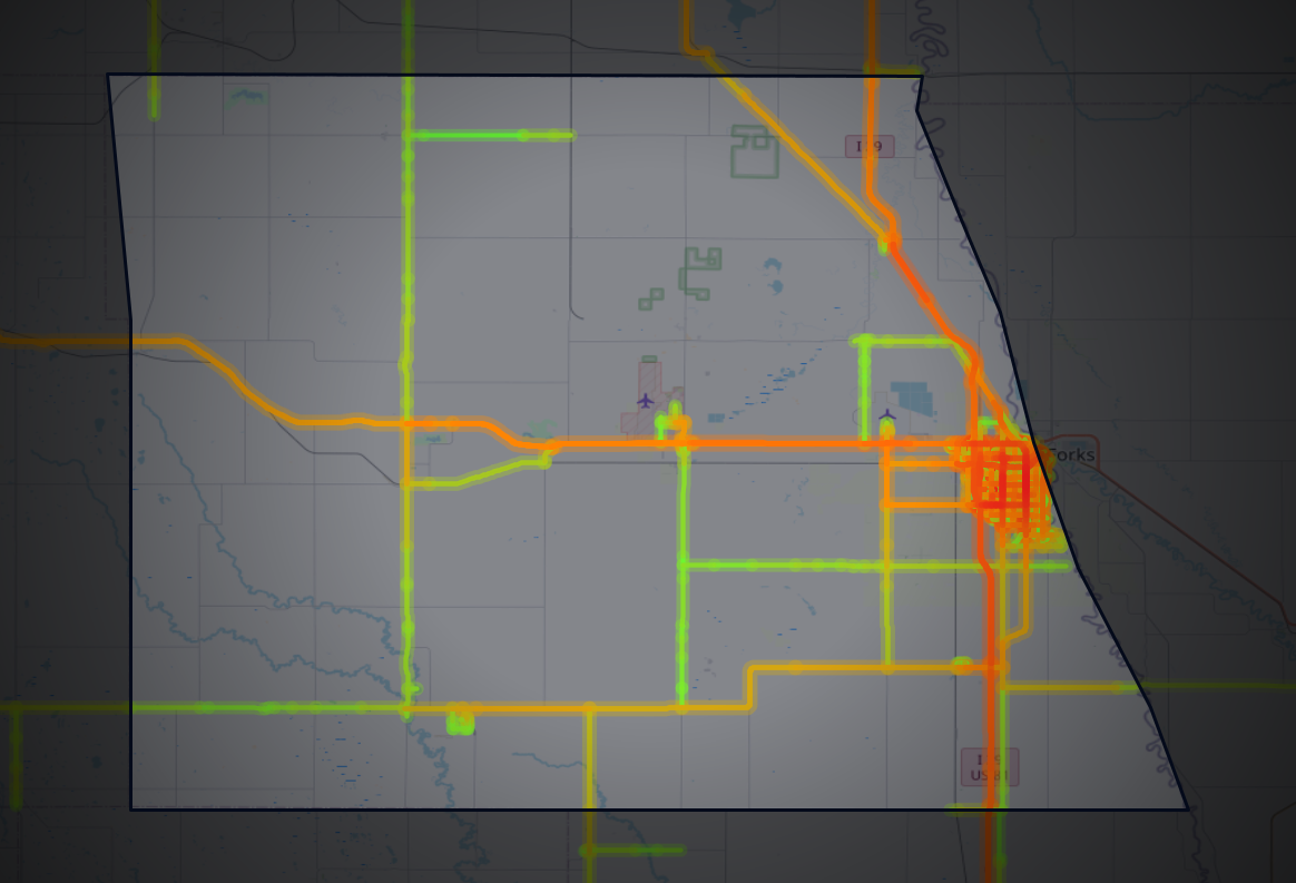Traffic map of Grand Forks, North Dakota