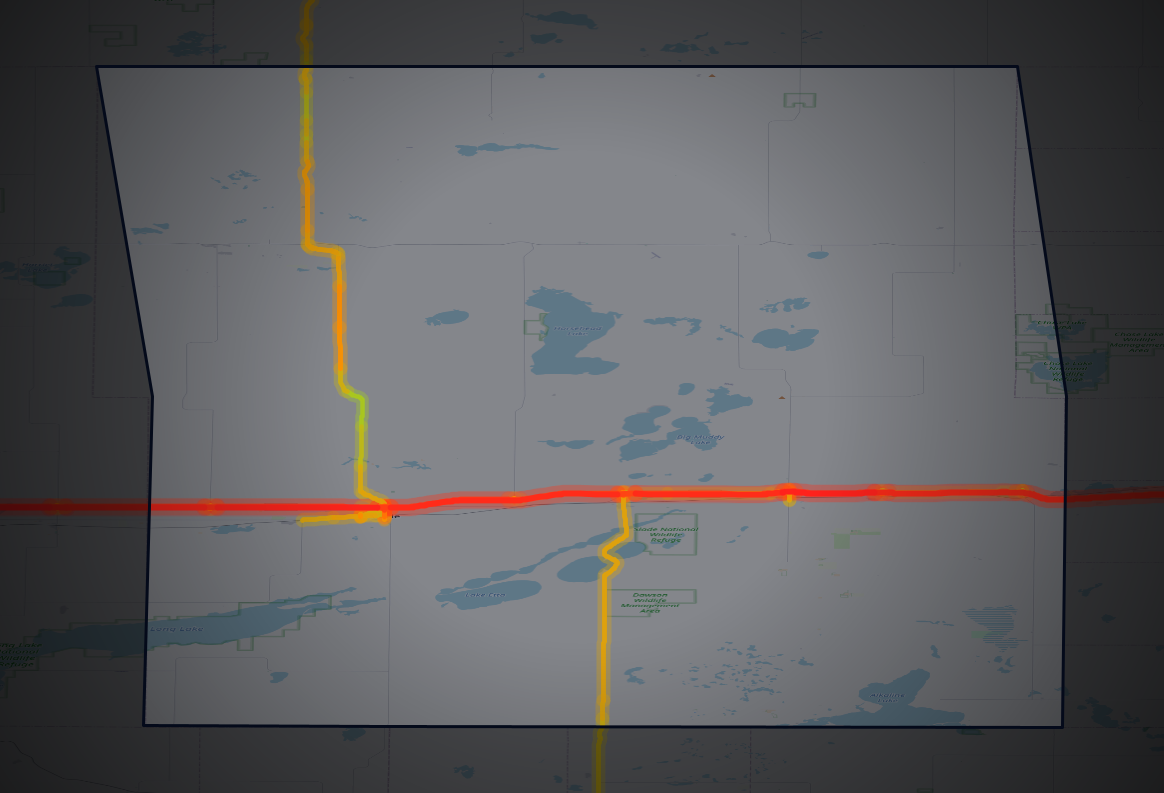 Traffic map of Kidder, North Dakota