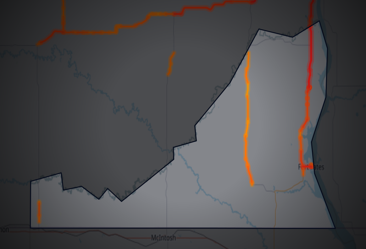 Traffic map of Sioux, North Dakota