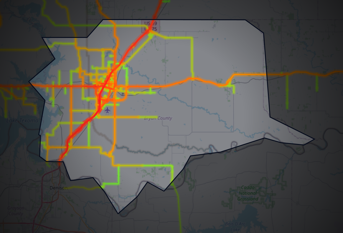 Traffic map of Bryan, Oklahoma