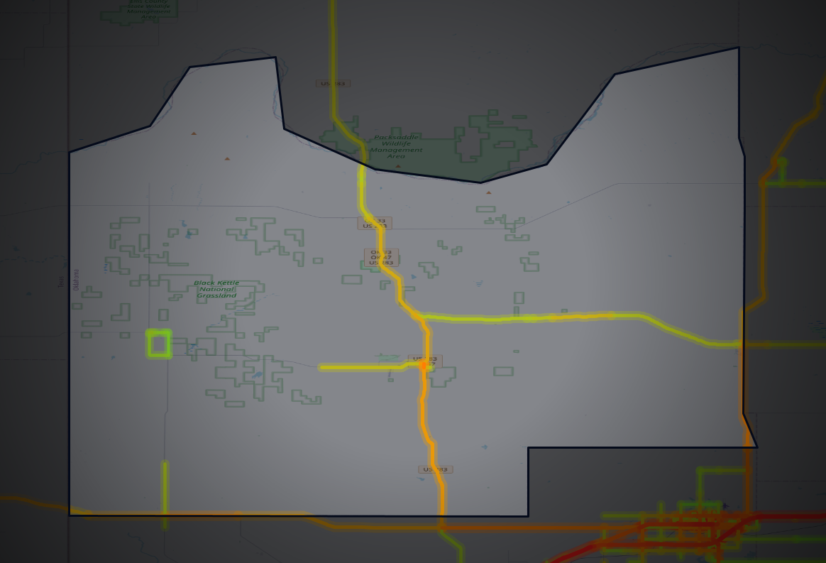 Traffic map of Roger Mills, Oklahoma
