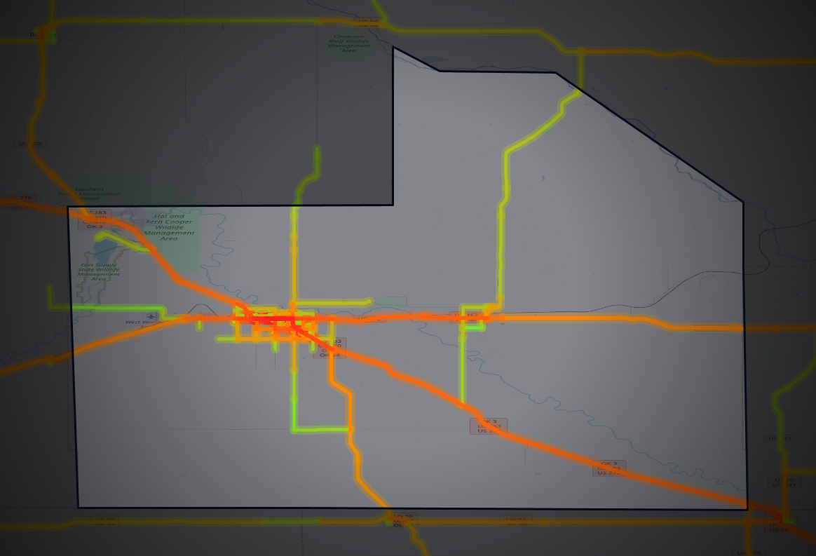 Traffic map of Woodward, Oklahoma