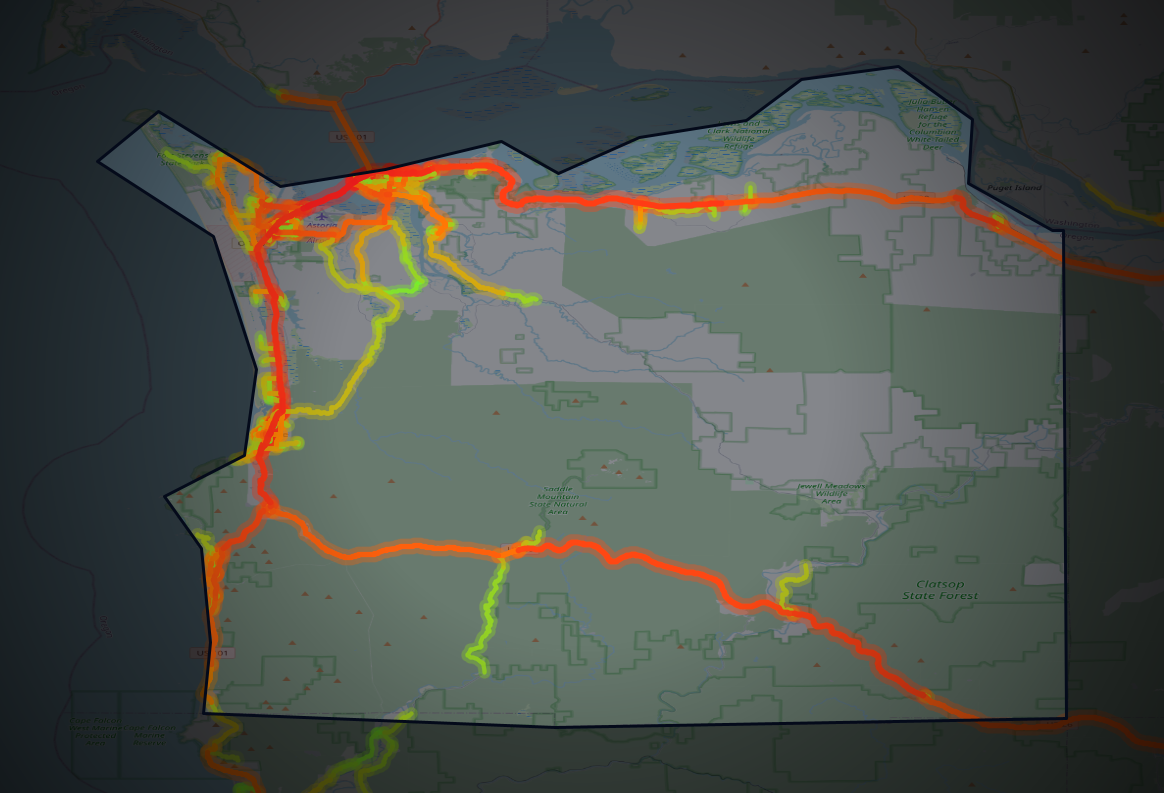 Traffic map of Clatsop, Oregon