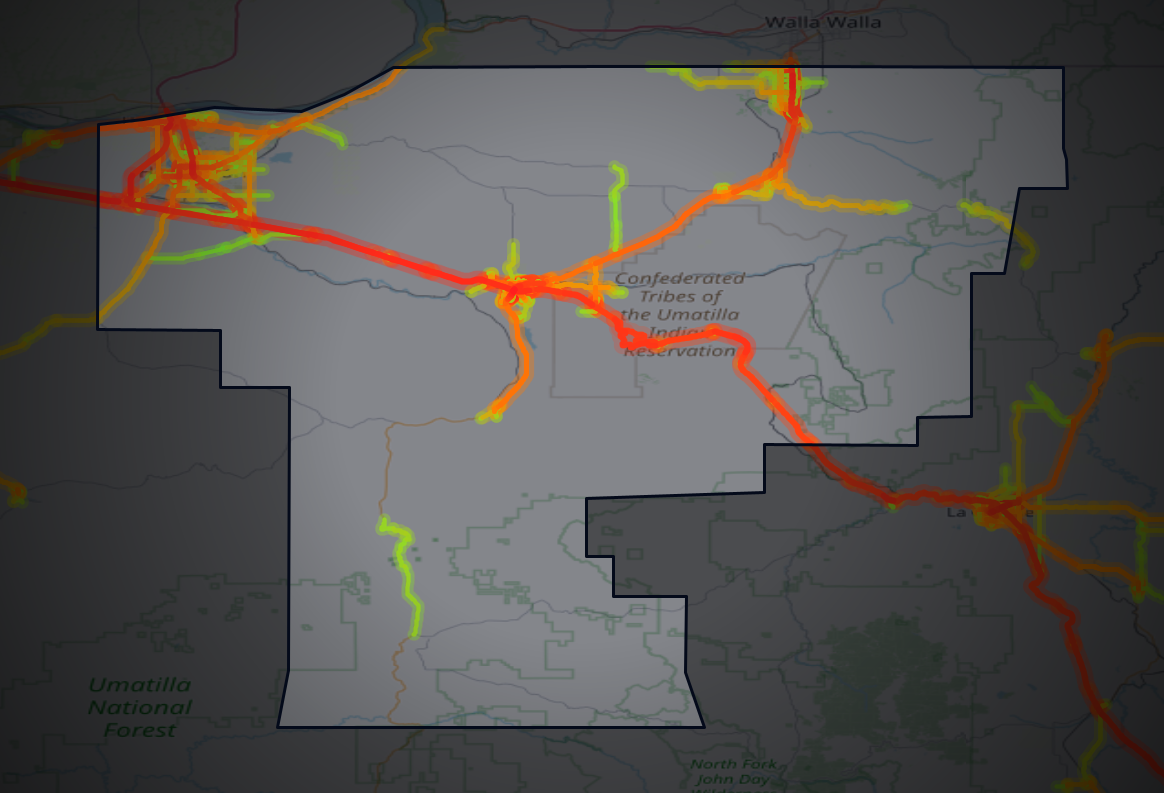 Traffic map of Umatilla, Oregon