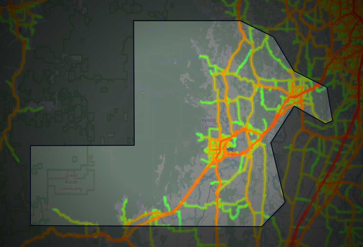 Traffic map of Yamhill, Oregon