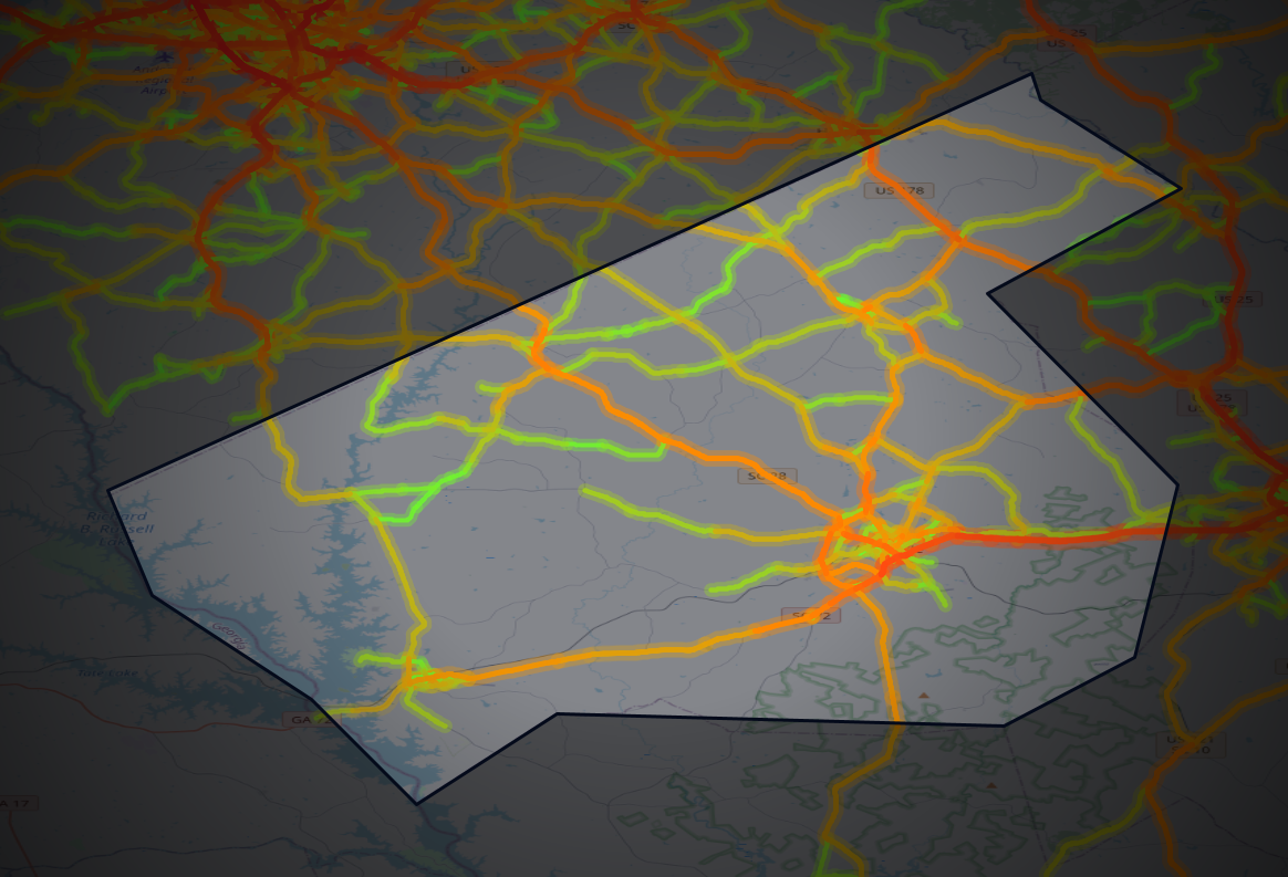 Traffic map of Abbeville, South Carolina