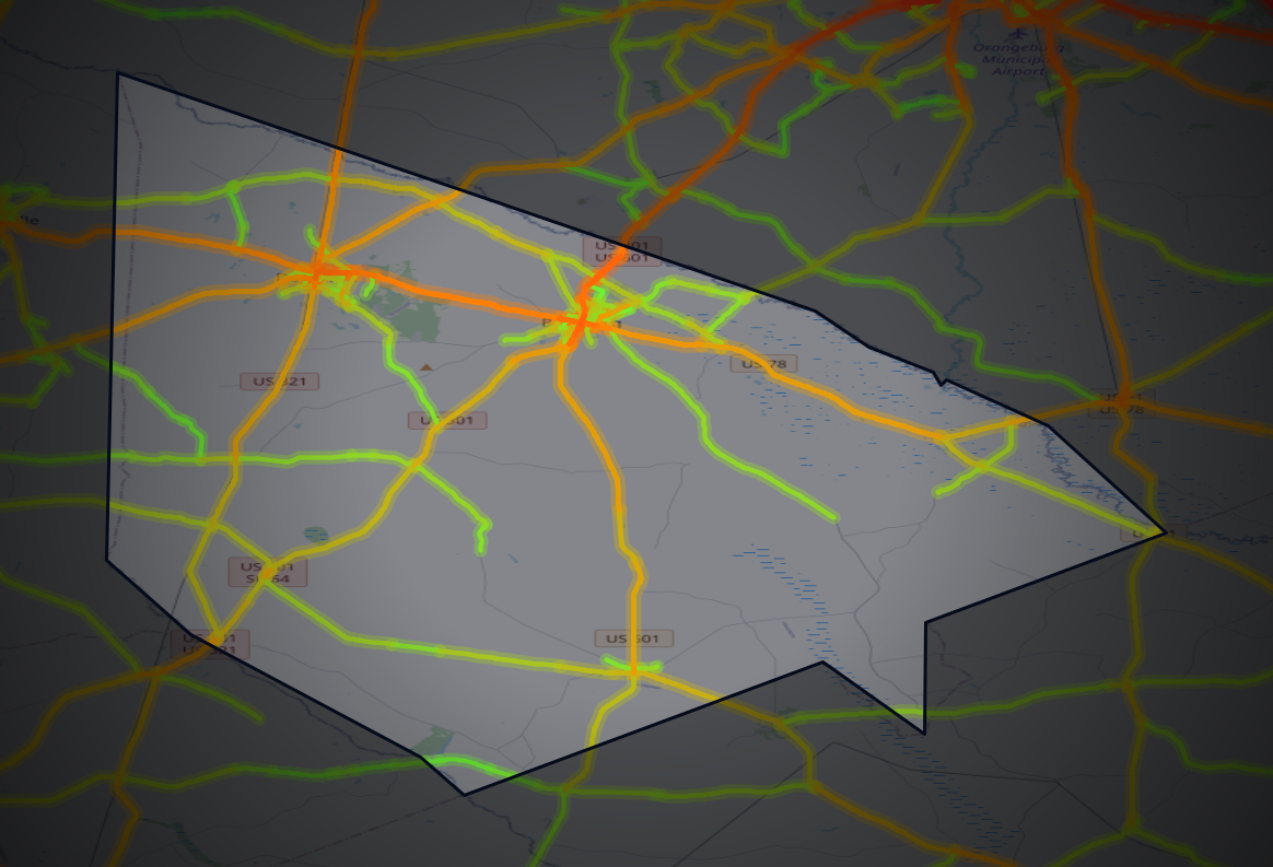 Traffic map of Bamberg, South Carolina