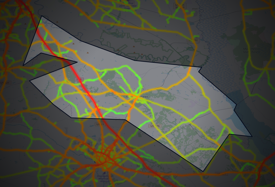 Traffic map of Calhoun, South Carolina