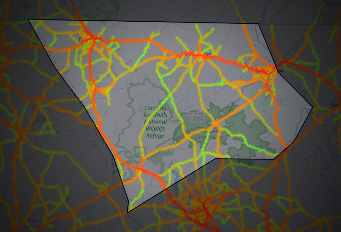 Traffic map of Chesterfield, South Carolina