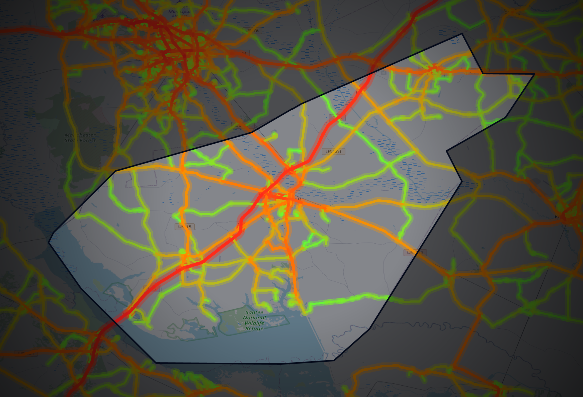 Traffic map of Clarendon, South Carolina